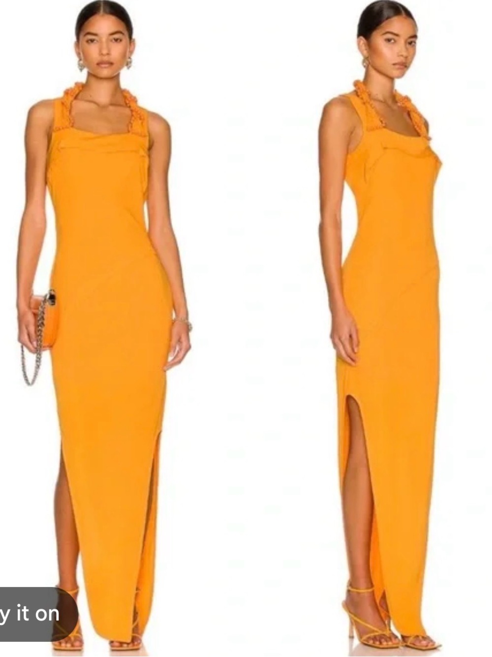 Helmut Lang Bright Orange Maxi Dress with Ruffled Straps